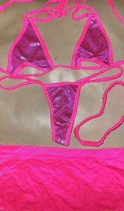 Sparkle Tri-Top Thong Bottom Bikini w/ Mini Skirt